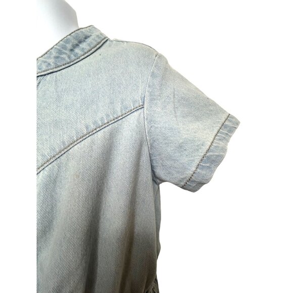 Cotton On Kids Girl Light Blue Denim Dress 6 Snap Buttons Short Sleeve Band Neck - Picture 11 of 16